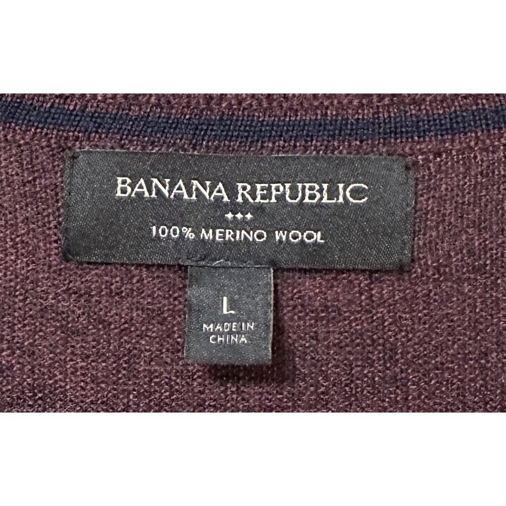 Banana Republic Mens‎ Merino Wool V-Neck Sweater Large Burgundy Maroon Classic - Picture 10 of 10